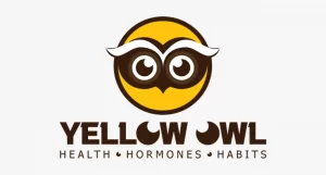 Yellow Owl logo with owl eyes symbol representing health, hormones, and healthy habits