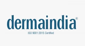Dermaindia company logo with ISO 9001:2015 certification text