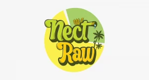 Nect Raw natural food brand logo with wheat, corn, and palm tree illustration