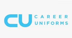 CU Career Uniforms logo with blue CU monogram and modern typography