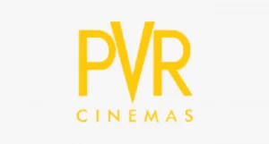 PVR Cinemas logo in yellow text on a light background.